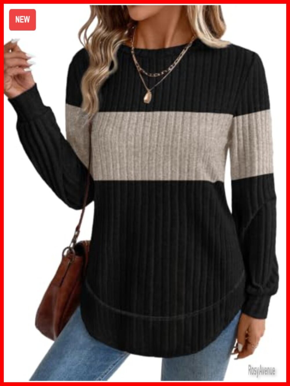 Womens Tunic Sweater Crew Neck Long Sleeve Curved Hem Loose Fit Top